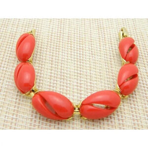 Gold Tone Red Thermoset Plastic Mid Century Modern Bracelet Vintage